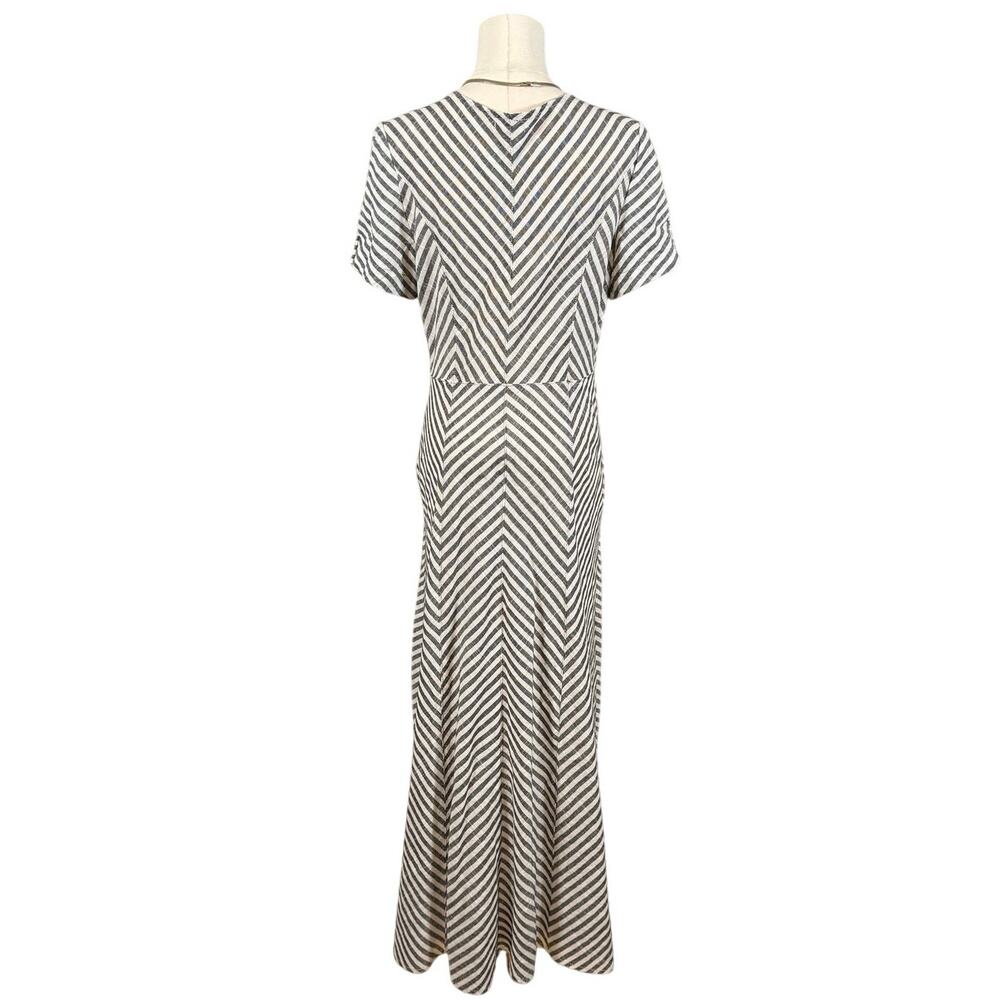 Max Studio Black White Stripe Cotton Maxi Dress Size 8 Button Front - Picture 3 of 10